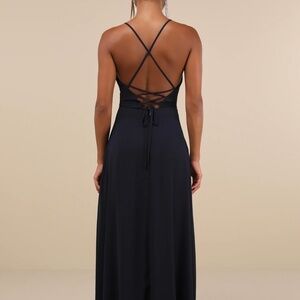 Lulus NWT Event Ready Navy Blue Backless Lace-Up Maxi Dress Small